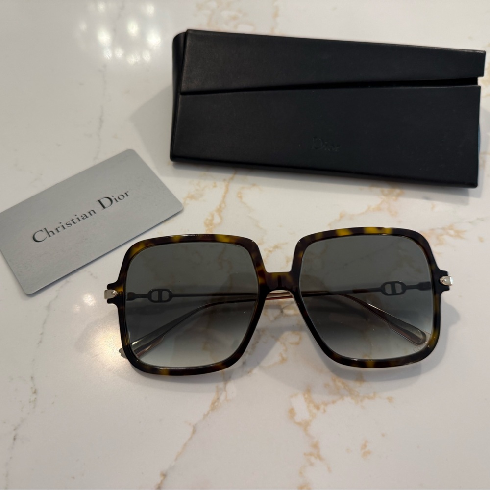 DIOR BROWN TORTOISE SQUARE SUNGLASSES - Picture 9 of 10